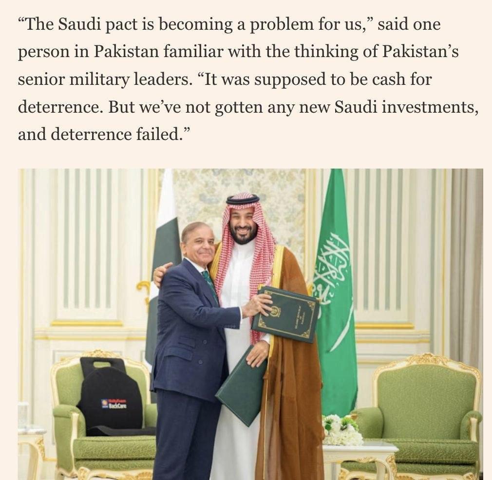 一位来自巴基斯坦的消息人士向《金融时报》发言：沙特协议正成为我们的问题。本来