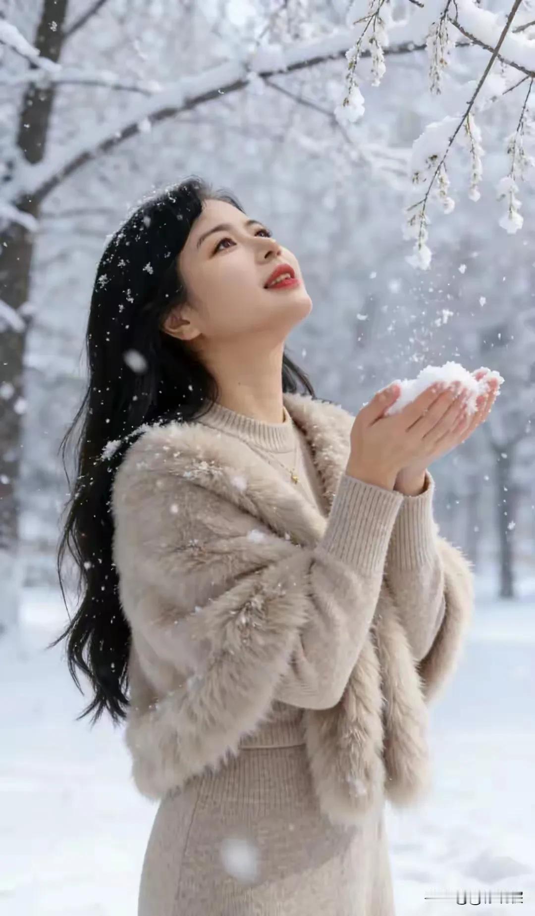 梅花欢喜漫天雪，飘飘洒洒降人间。落雪轻似梦，情深到白头。思为谁？梦缱绻，相思到永