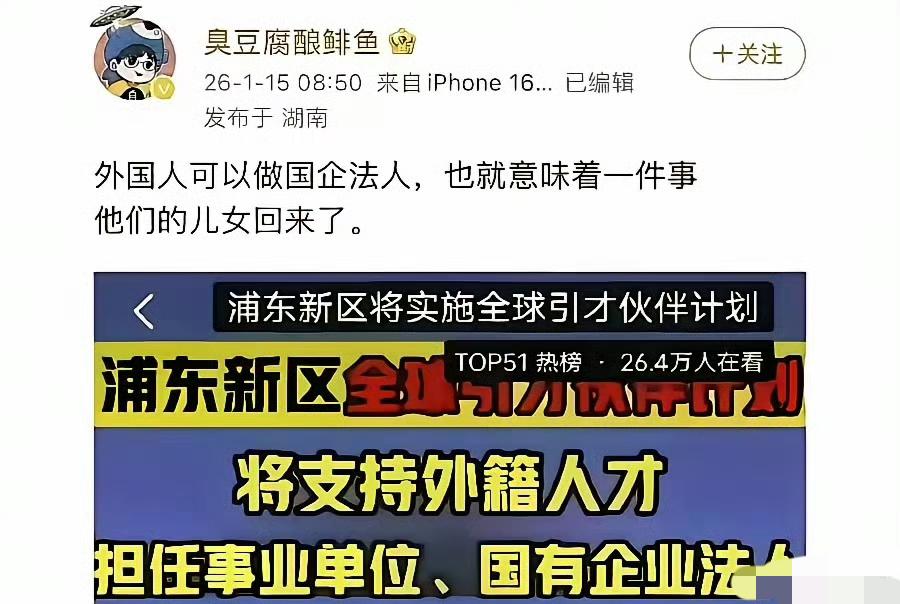 南霸天要回来了？外国人可以做国企法人，也就意味着一件事他们的儿女回来了。