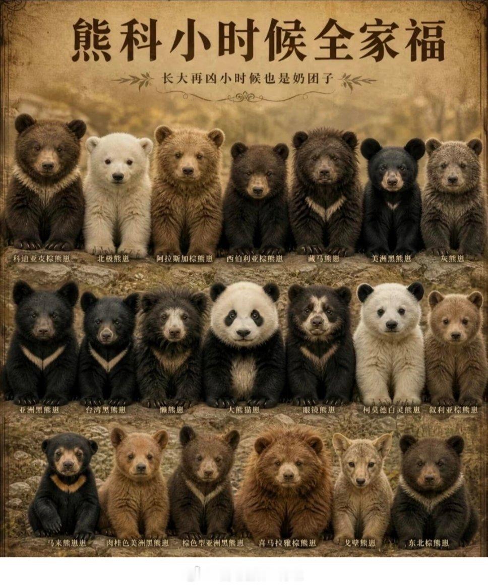 熊科小时候，我们🐼幼崽儿真可爱，漂亮孩子站中间​​​
