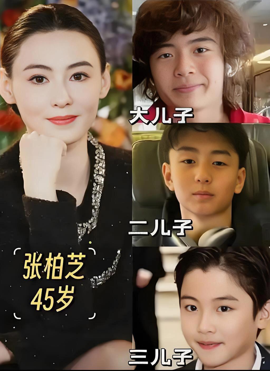 张柏芝的三个儿子看面相感觉大儿子正气稳重二儿子桀骜不羁三儿子机灵乖巧，最像
