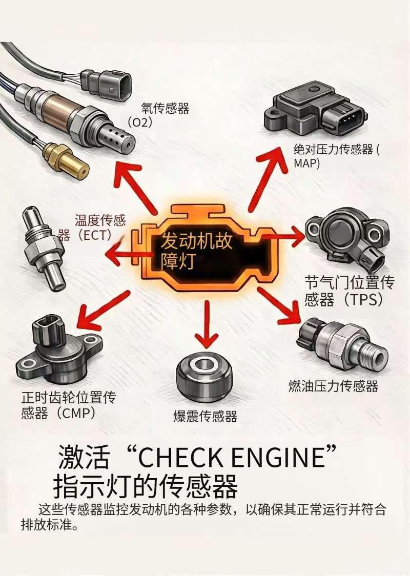 发动机故障灯（CHECKENGINE）为什么会亮？收藏这张速查清单，让你一