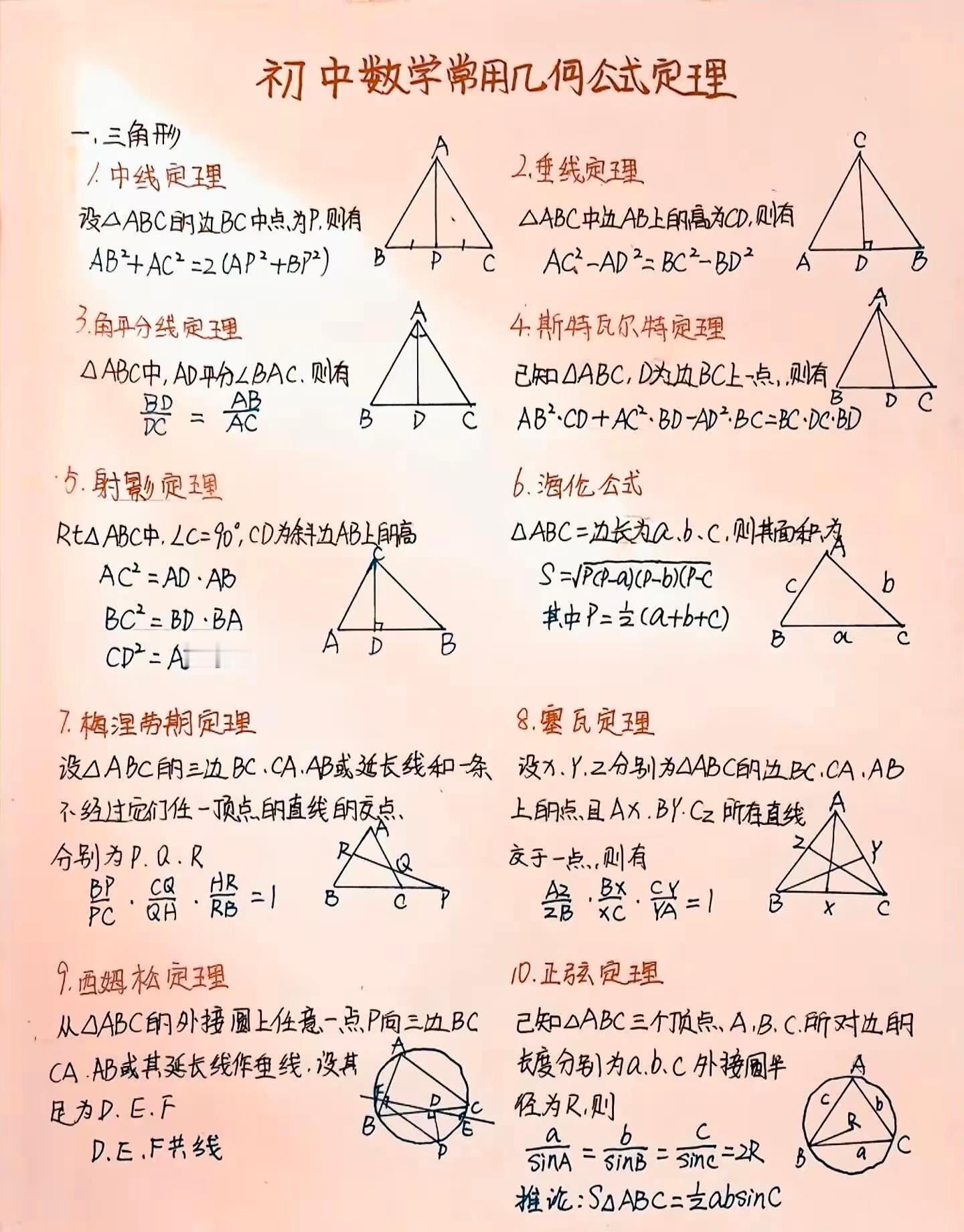 初中数学常用几何定理公式！​​​