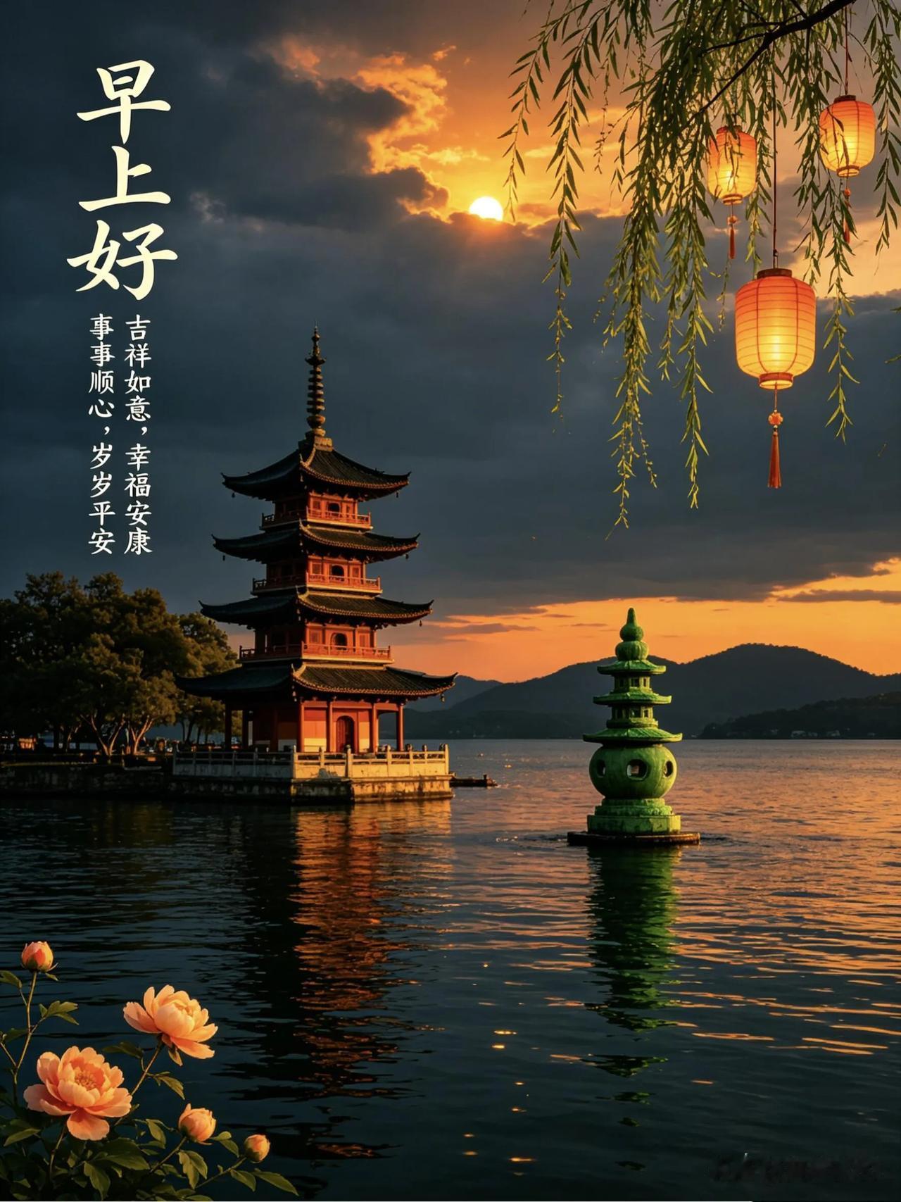 晨光初启，万物温柔，祝你今日无忧，岁岁欢喜。