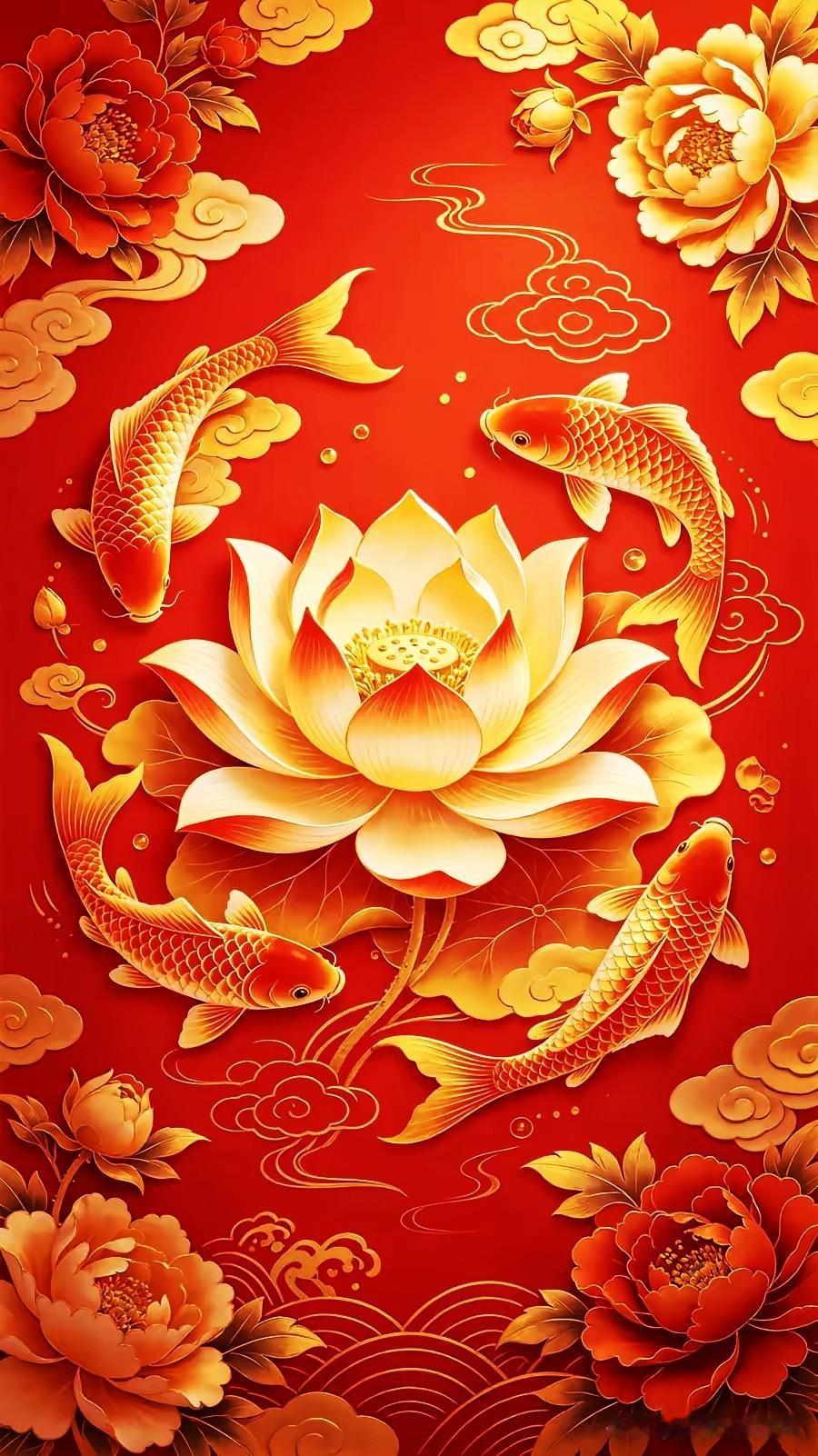 锦鲤畅游添富贵，荷花绽放纳吉祥。