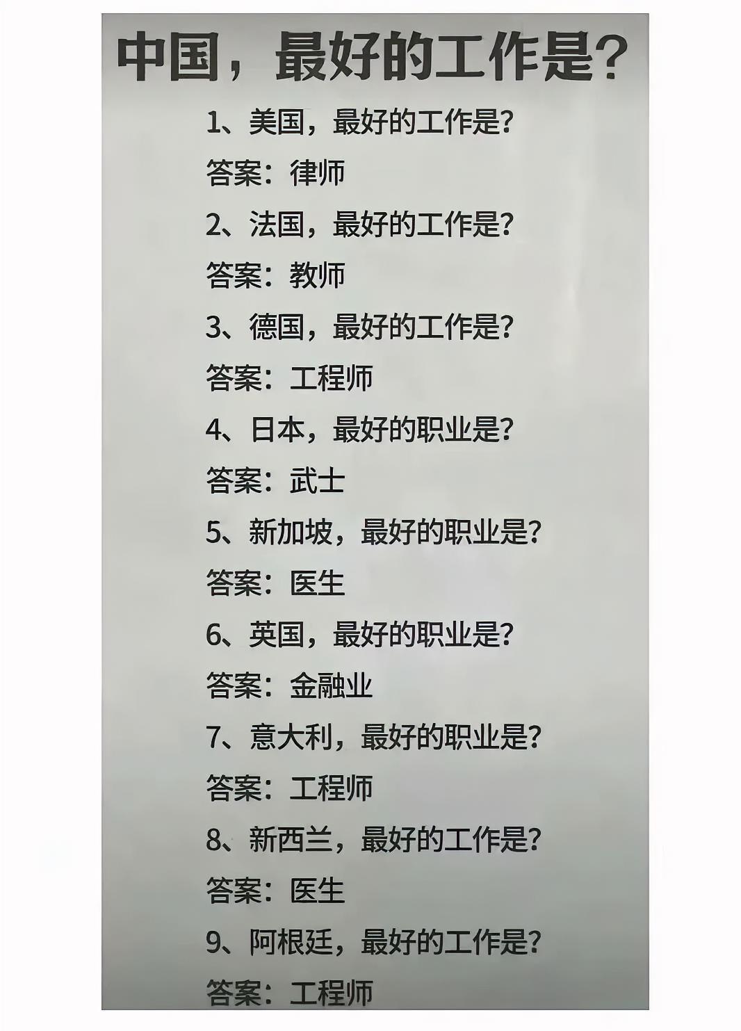 中国最好的工作是什么？