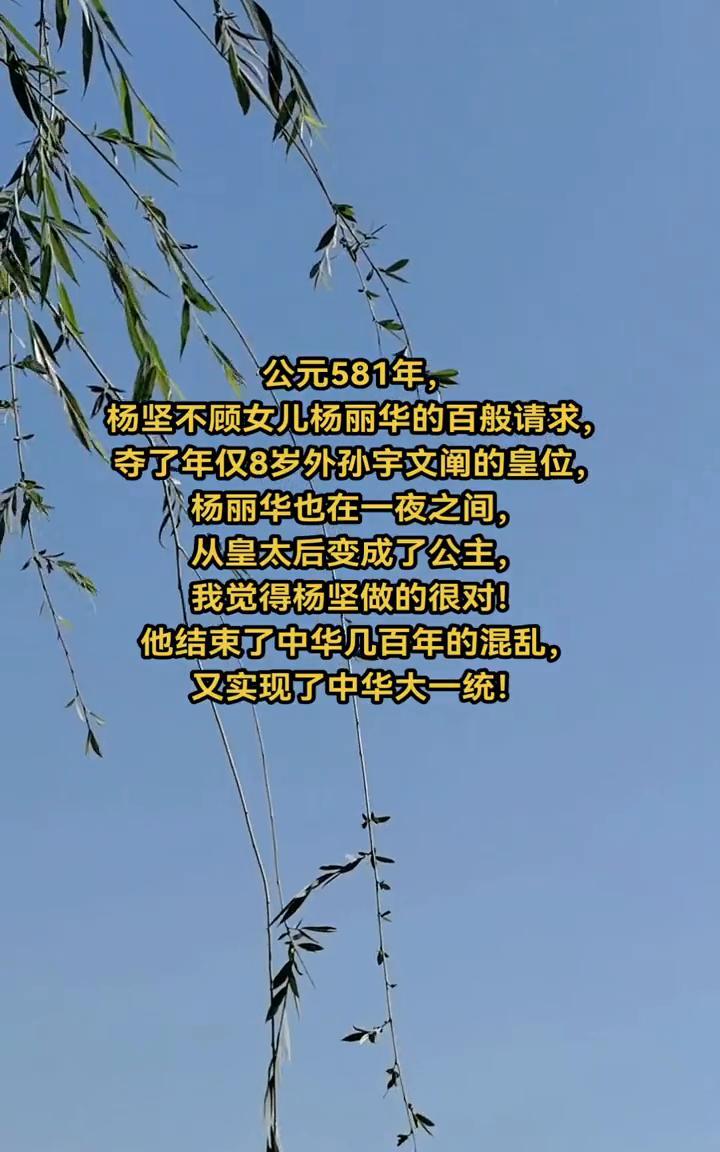 公元581年，杨坚不顾女儿杨丽华的百般请求，夺了年仅8岁外孙宇文阐的皇位。杨丽华