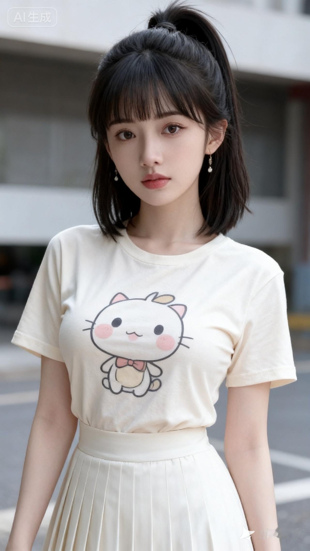 元气少女穿搭指南：可爱猫咪印花T恤+百褶裙，清新减龄！🌟💕