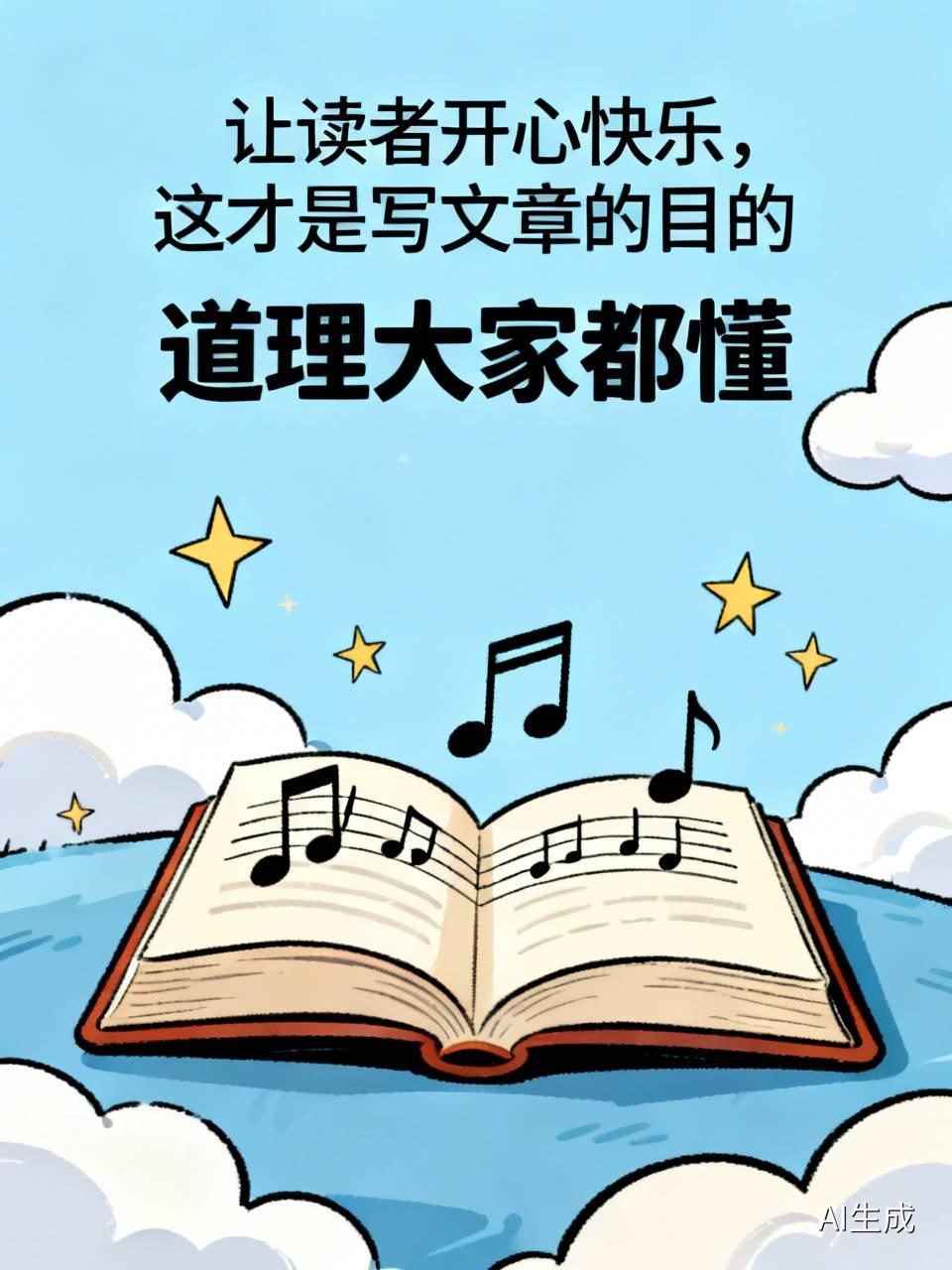 象巜西游记》一样。让读者开心快乐，这才是写文章的目的，如果只讲事实摆道理这样文章