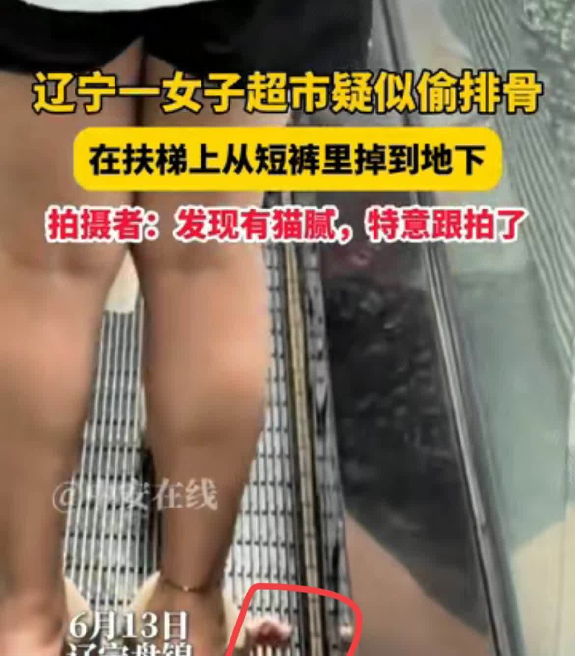 这太奇葩了[笑着哭]，没钱买我可以不吃。辽宁盘锦超市惊现“排骨大盗”！一女