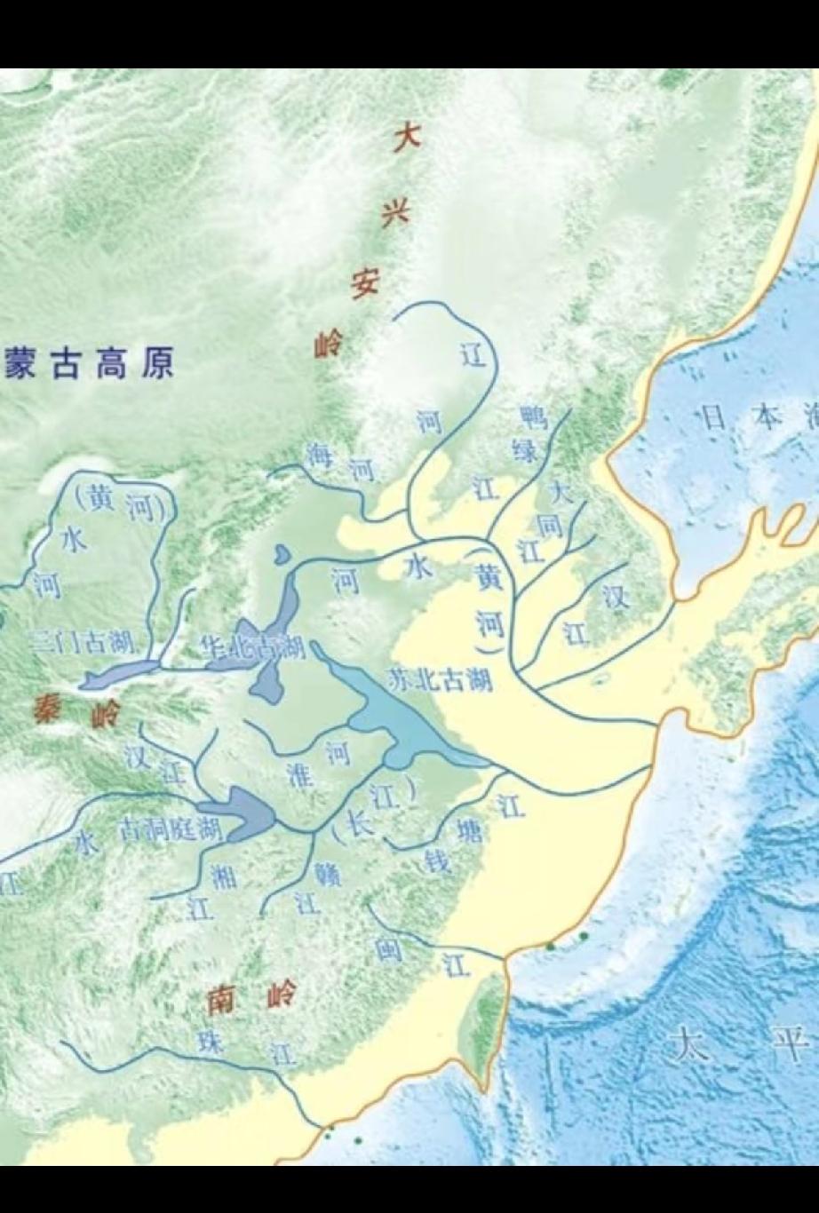 2万年前的黄河，汉江是支流，直接流到日本其实那时现大陆（中原）不适合生存，黄