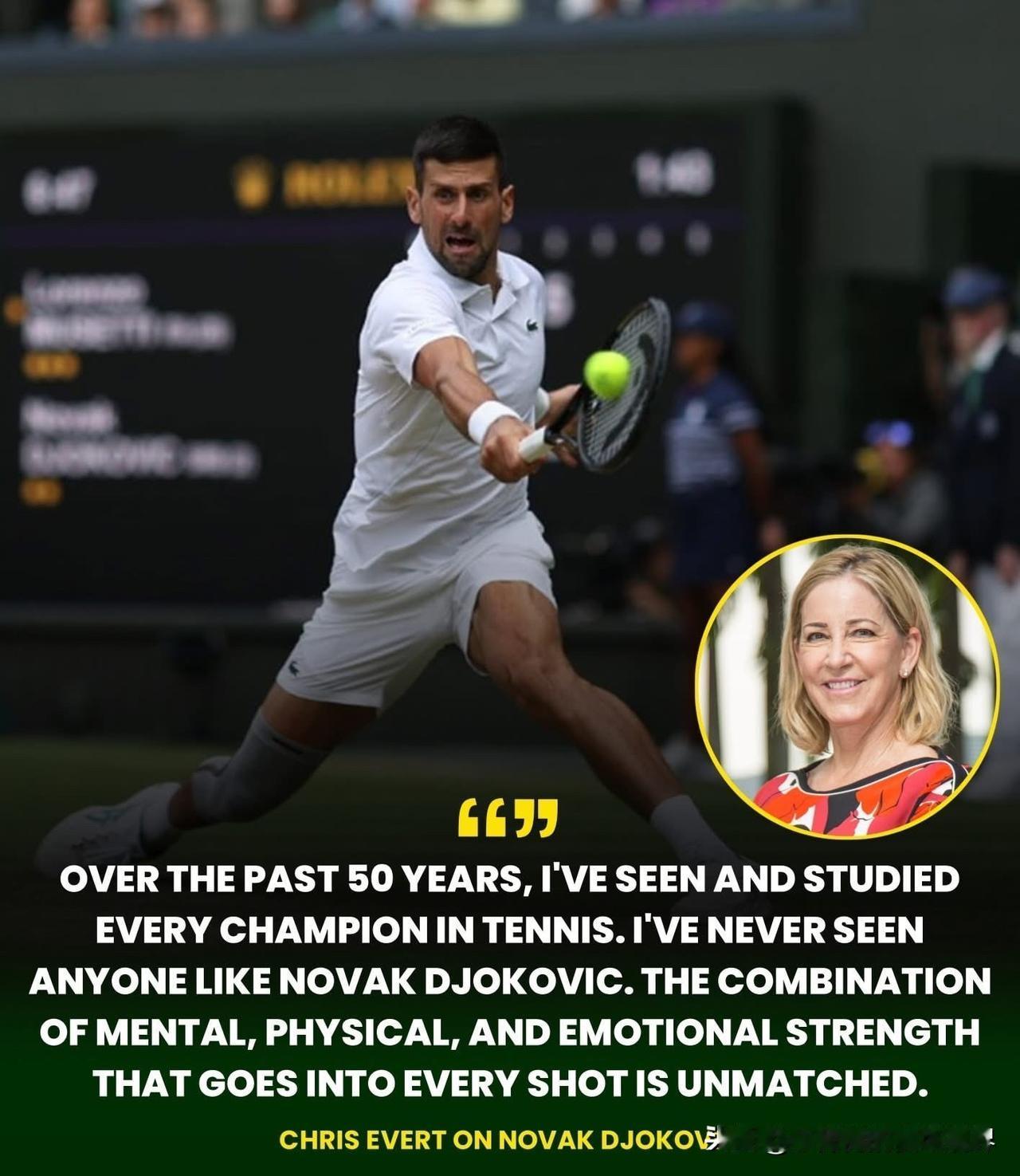 克里斯·埃弗特：我从未见过像诺瓦克·德约科维奇这样的人。克里斯·埃弗特对诺瓦