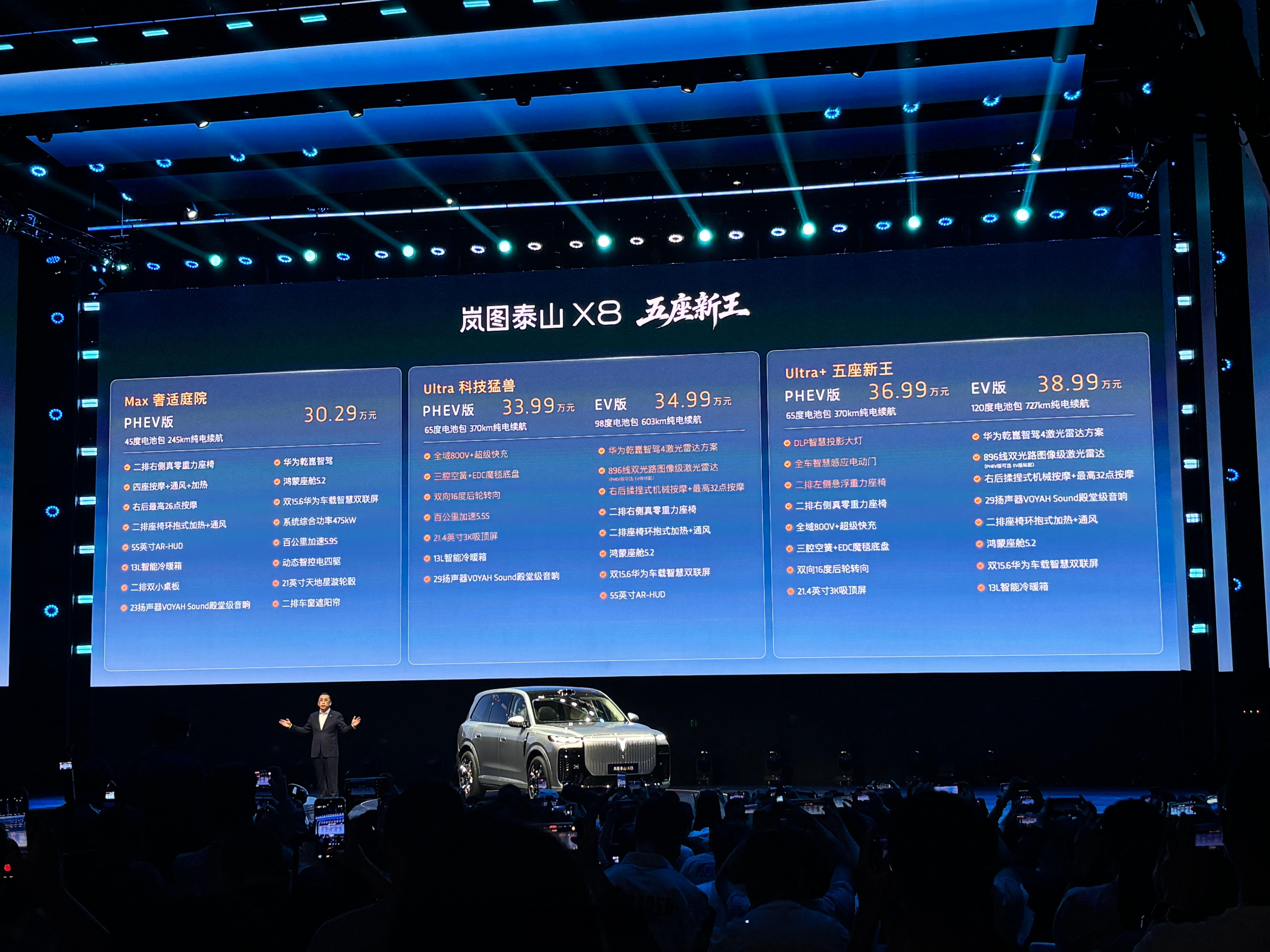 岚图泰山X8的价格出来了，起售30.29万，一共3个配置，最低配没有纯电版，中