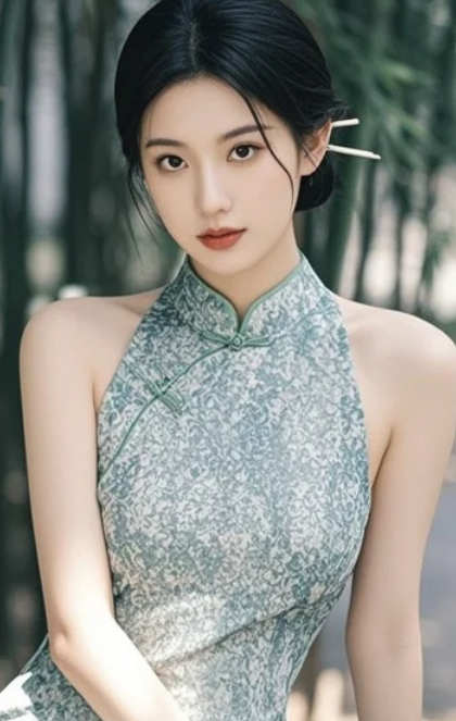 穿旗袍进竹林，你以为我在拍写真？其实我在等你看我。