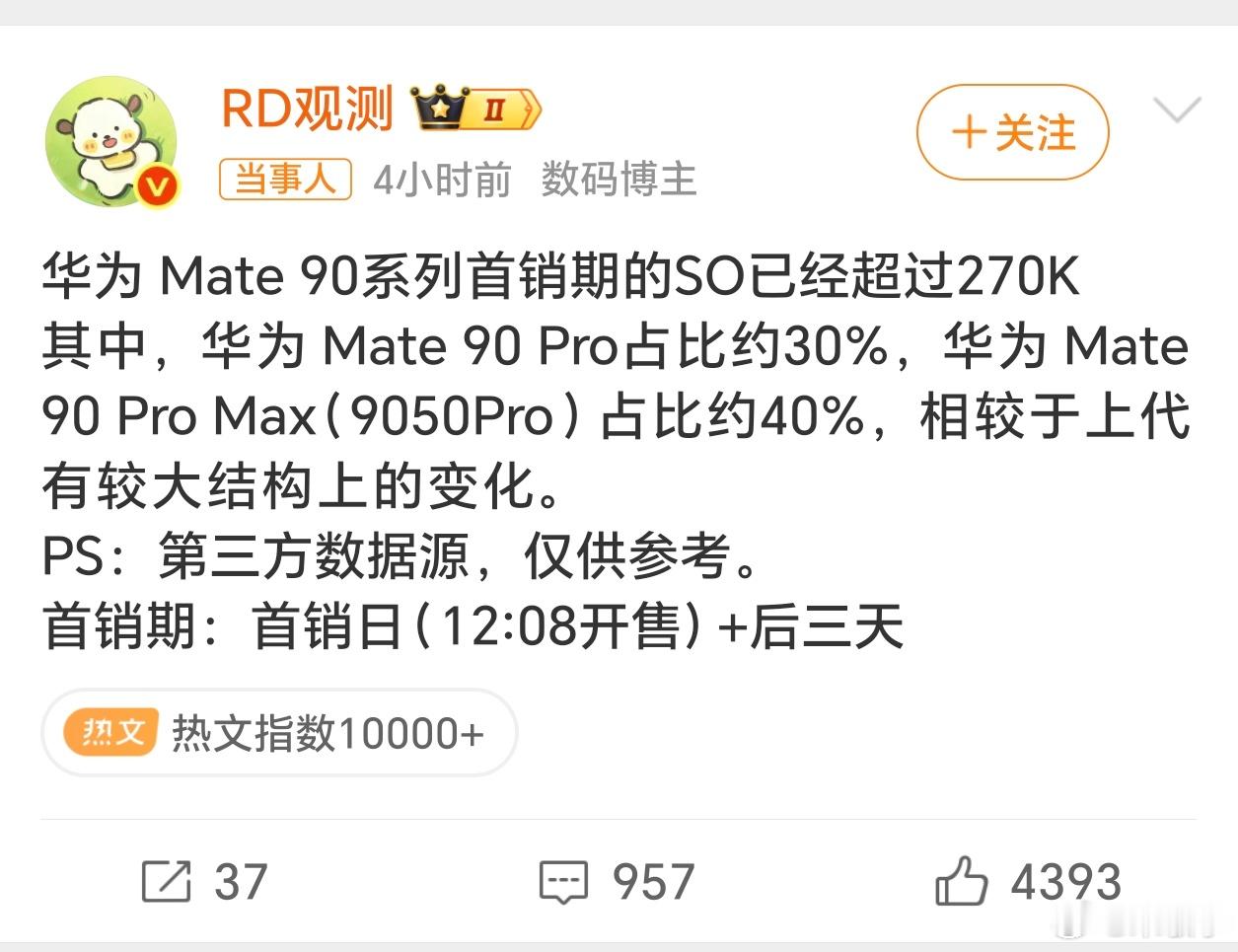 华为Mate90系列销量在华为Mate90ProMax缺货的情况下，不到4天