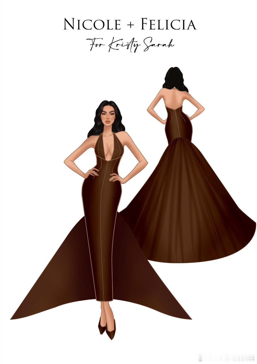 网红KristySarah身穿N+F高定深棕色拖尾礼服裙亮相格莱美2026红毯