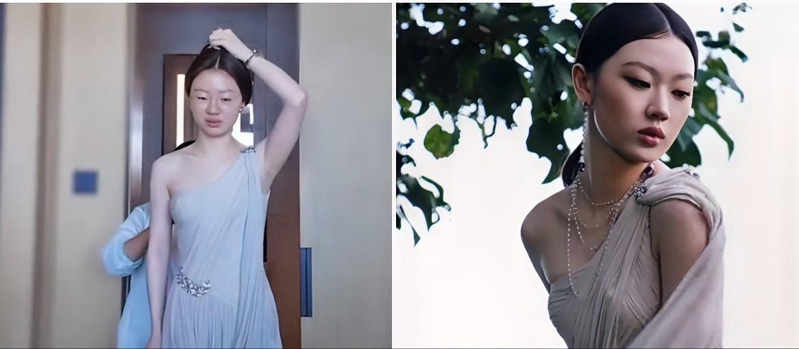 单依纯化妆前和化妆后的对比。没有化妆的时候给人的感觉好像就是邻居家还没有长大的