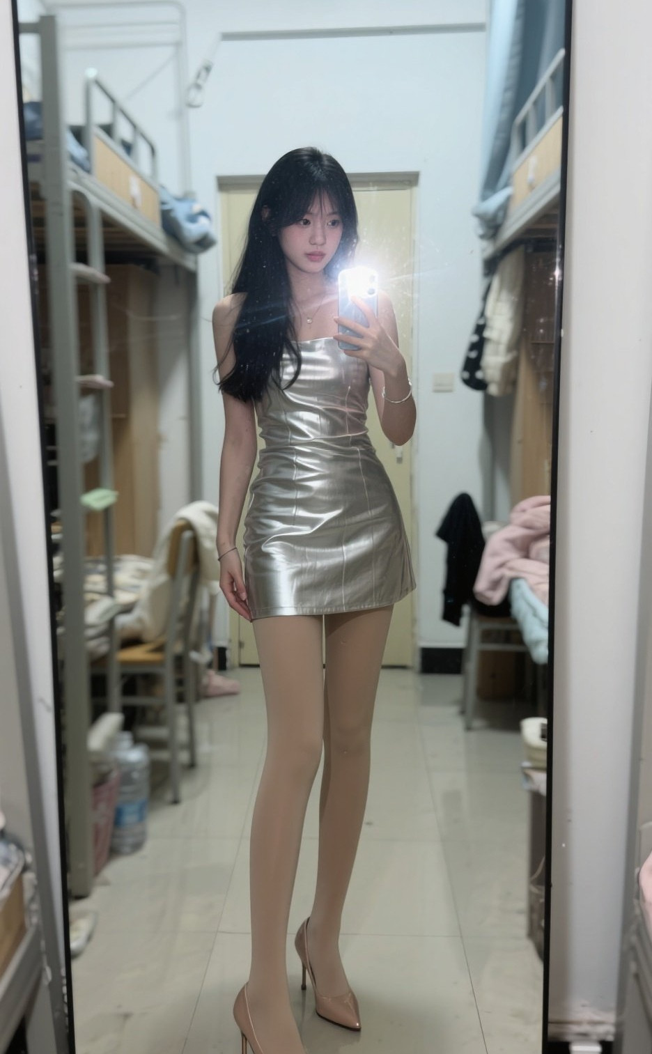 美眉宿舍换新装，高跟摇曳约会夜