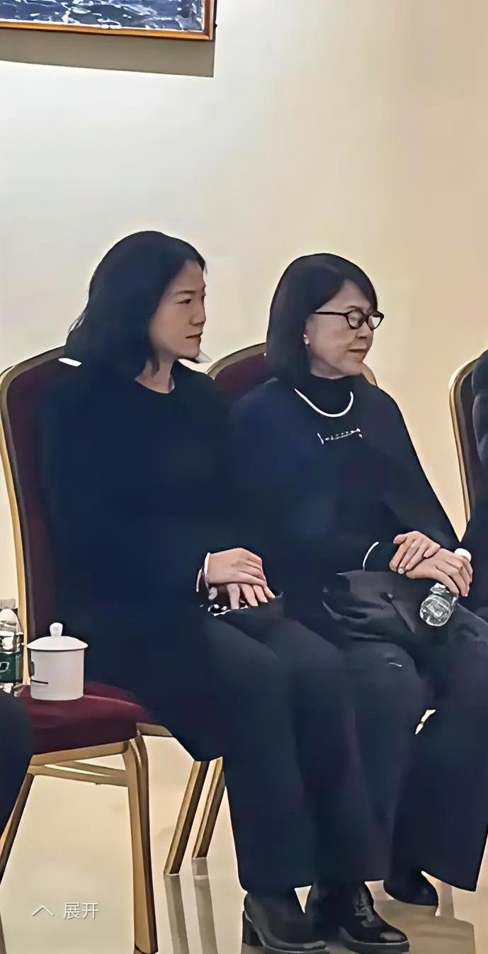 翁帆和母亲坐一起，母亲竟显年轻。自从丈夫杨振宁去世后，翁帆的精神状态一直不佳，苍