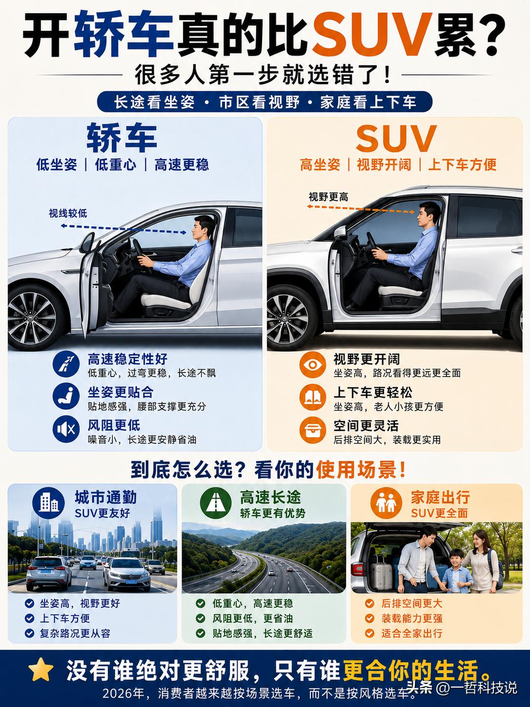 看了这张图才明白，原来开轿车真不一定比SUV累！很多人买车时，总觉得SUV坐