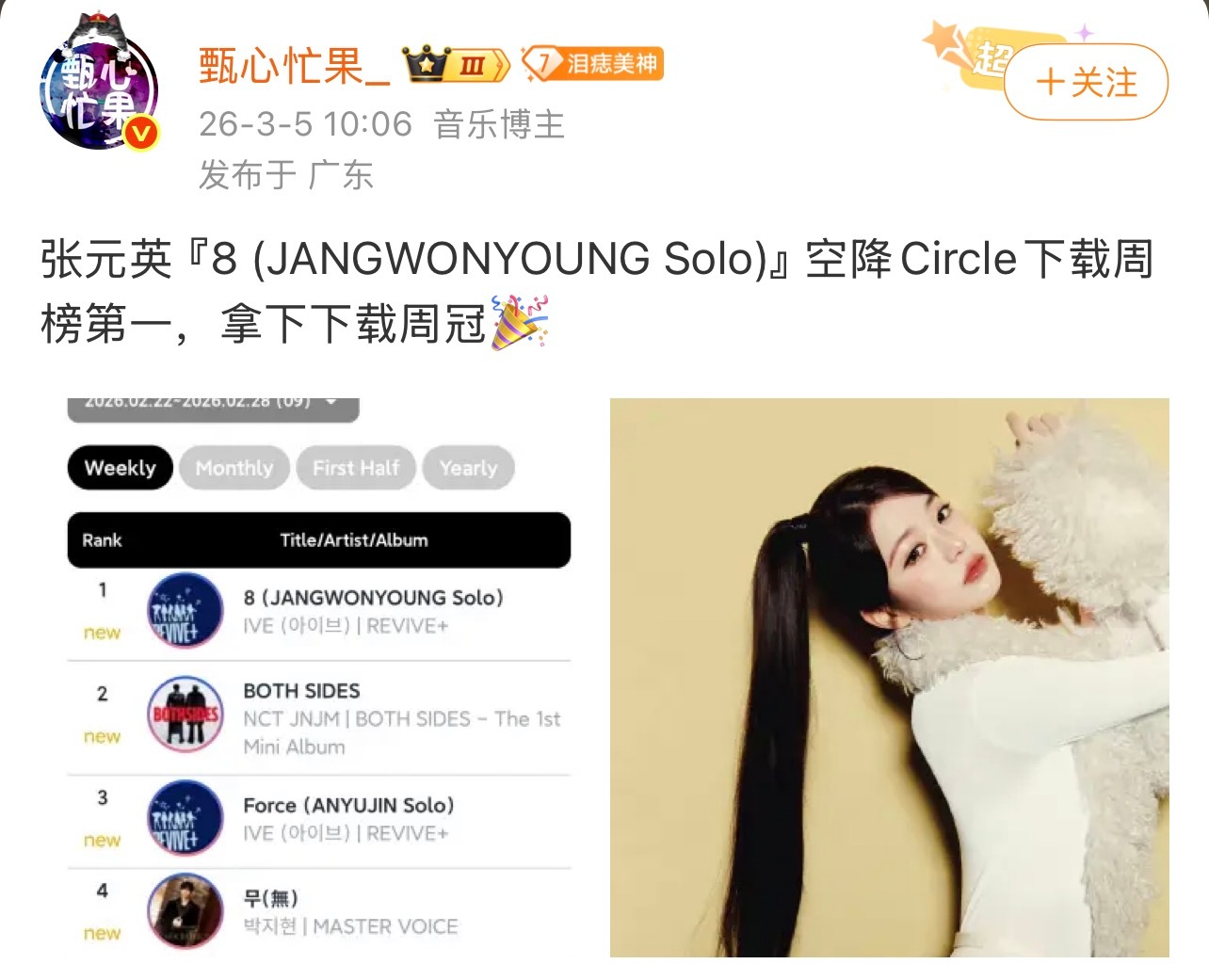 8作为收录曲打破了五代女团solo歌曲首小时记录且拿下circle下载周冠五