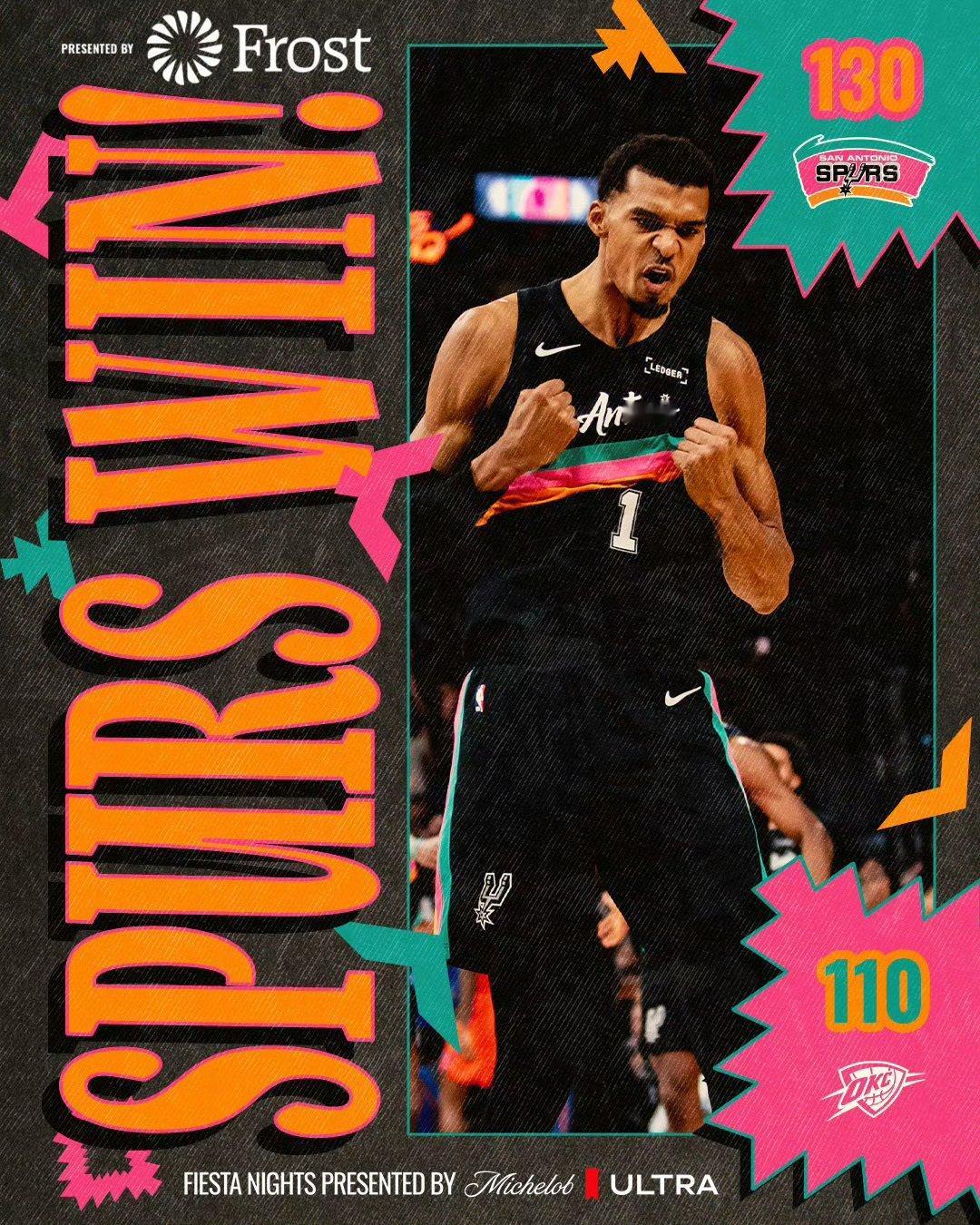 马刺130-110雷霆本赛季的第一场惨败，前面他们输的3场比赛加一起才输了9分，