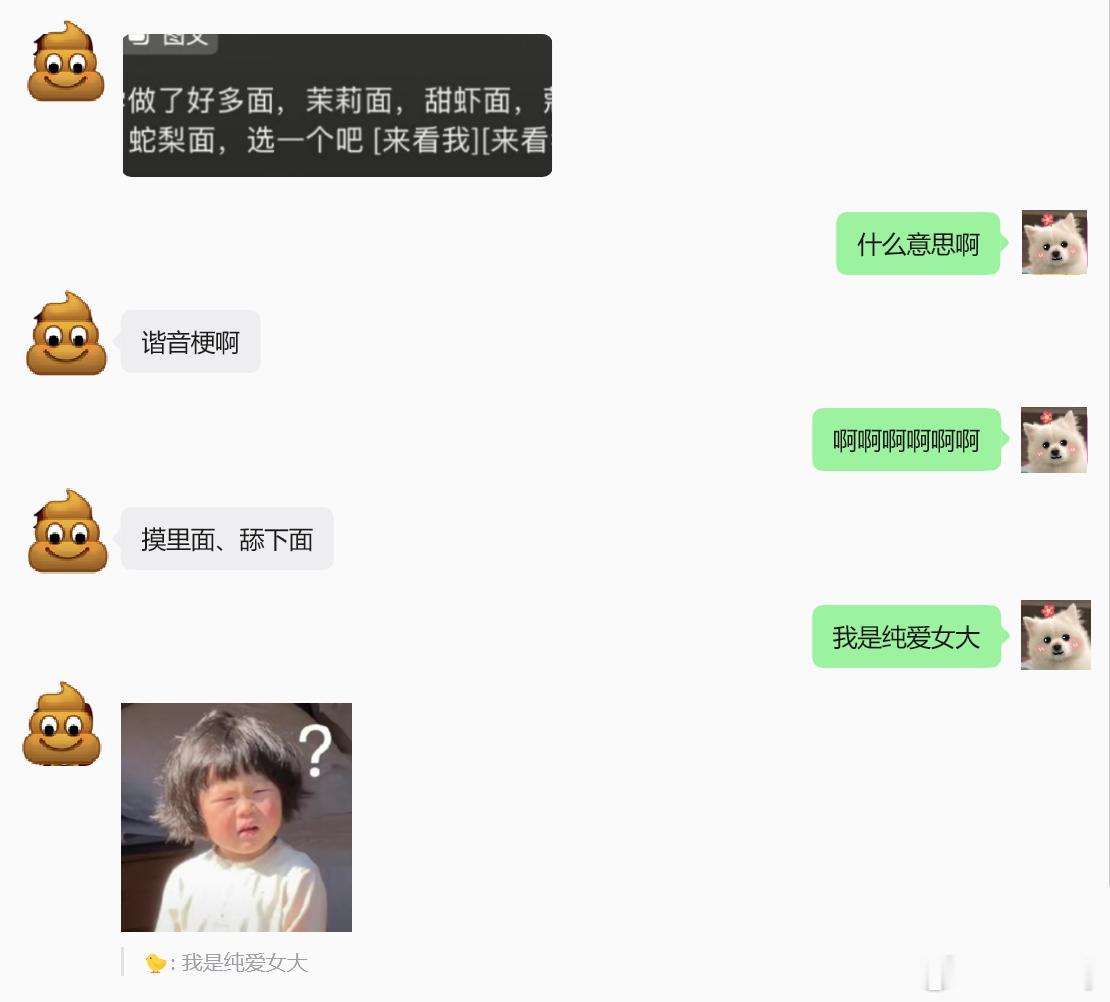 我他么的！谐音梗！！！！还有我是纯爱女大这件事儿，很好笑嘛！！