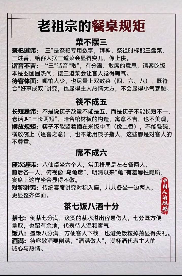 老祖宗流传下来的餐桌规矩，可都是历经几百年沉淀的处世智慧！就说“食不言，寝不