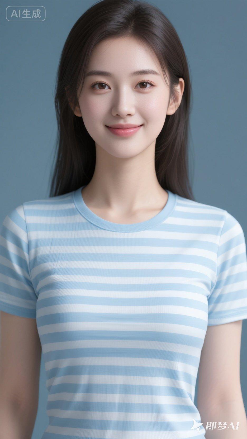 清新蓝白条纹T恤，元气少女穿搭指南🌞