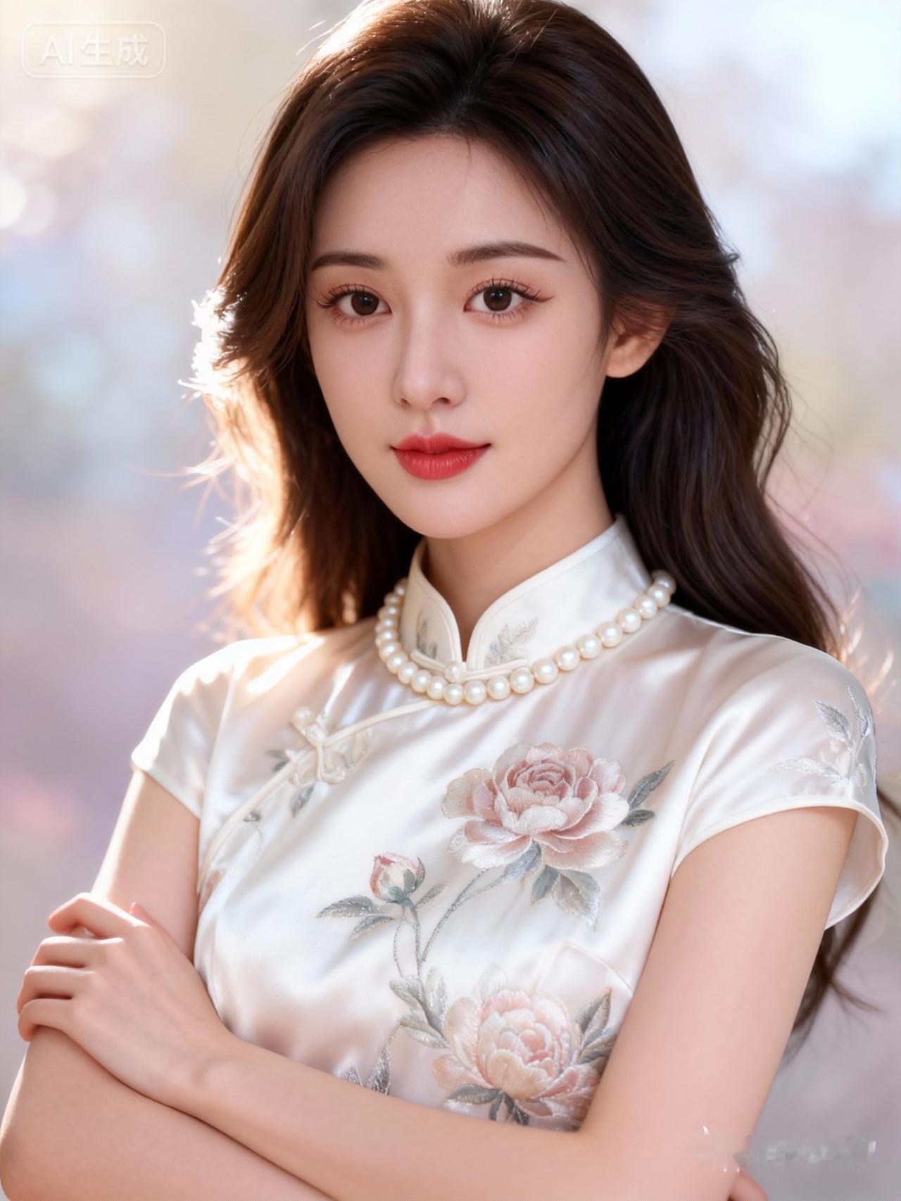 容颜清丽脱俗，清澈明亮的大眼睛，弯弯的柳眉，长长的睫毛，白到发光的肌肤，如玫瑰般