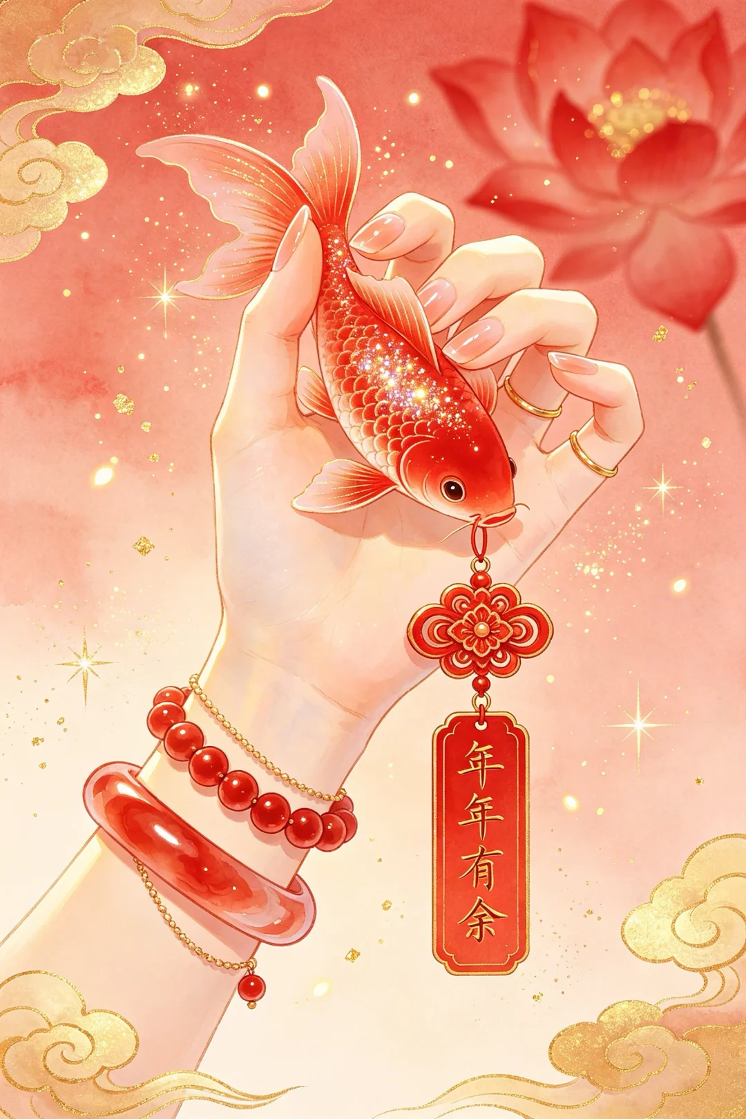 国风水彩鎏金插画图片壁纸