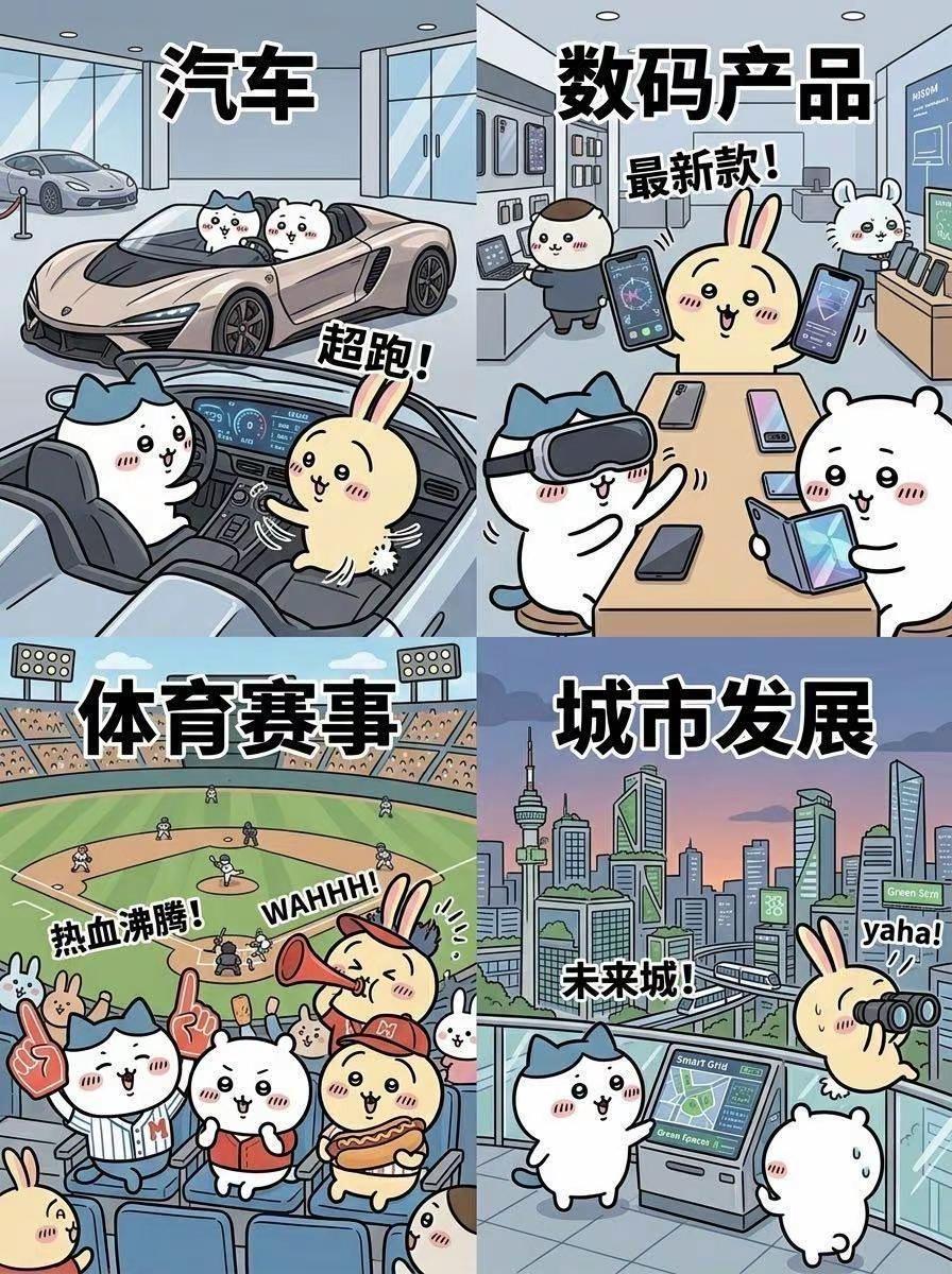 男生最感兴趣的四个话题。男生数码科技汽车chiikawa