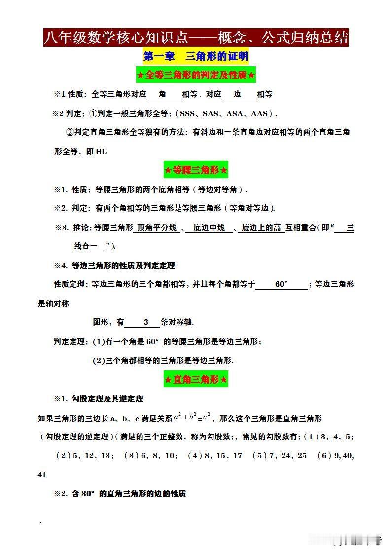 初二家长必看！这份资料让孩子数学逆袭初二是数学学习的分水岭，知识更难