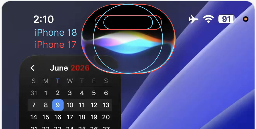 【iOS27中Siri使用椭圆形球体来隐藏灵动岛，但iPhone18