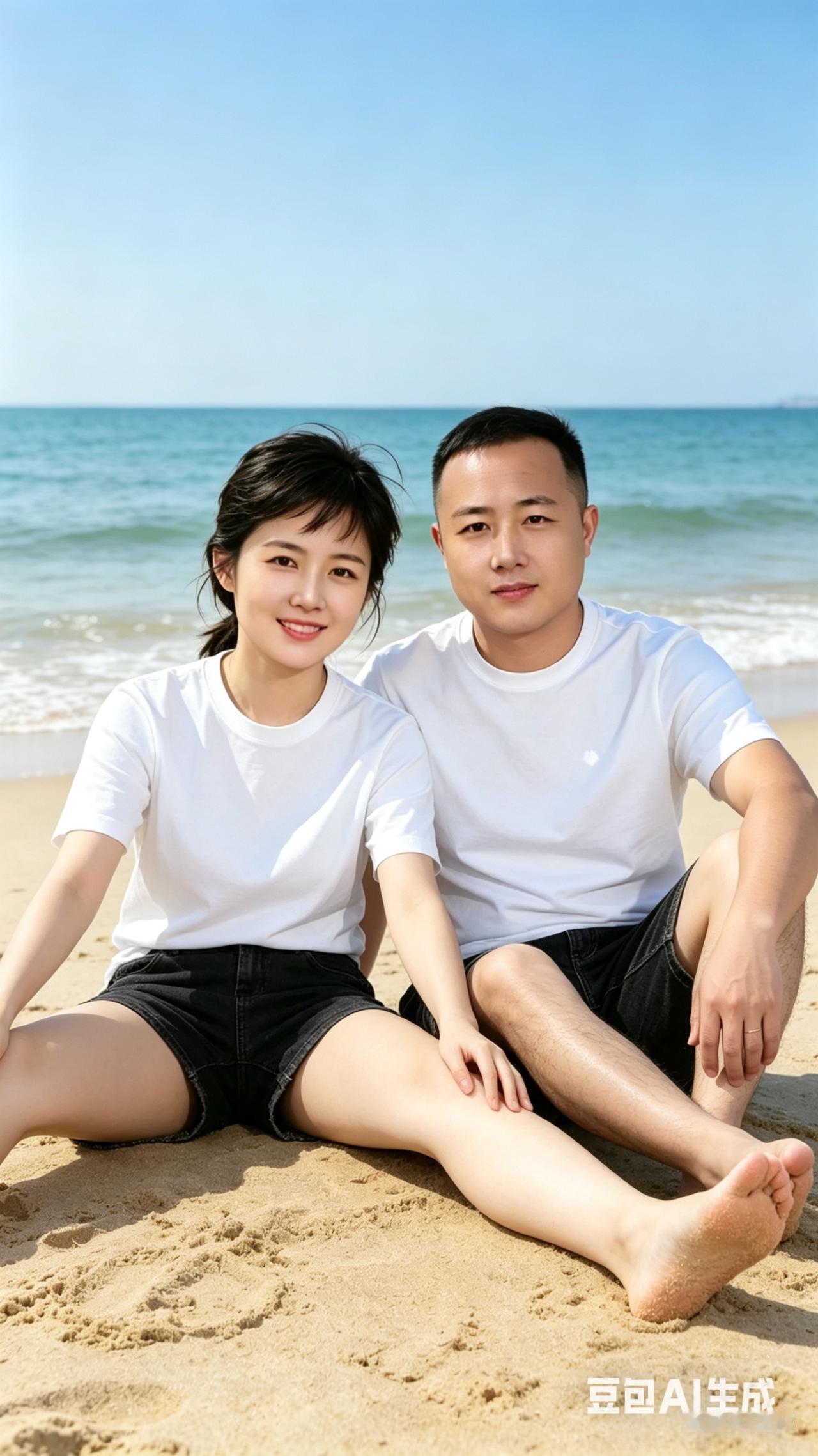 沙滩上的浪漫时光，与爱人共度美好时光🌊💕姿势对吗？应文明端文明端庄。