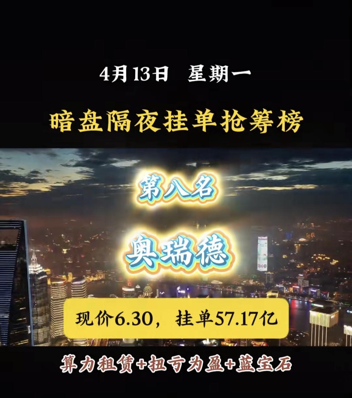 4月13日周一暗盘隔夜挂单排行榜揭晓。美诺华这是要逆天啊！在暗盘隔夜挂单榜直