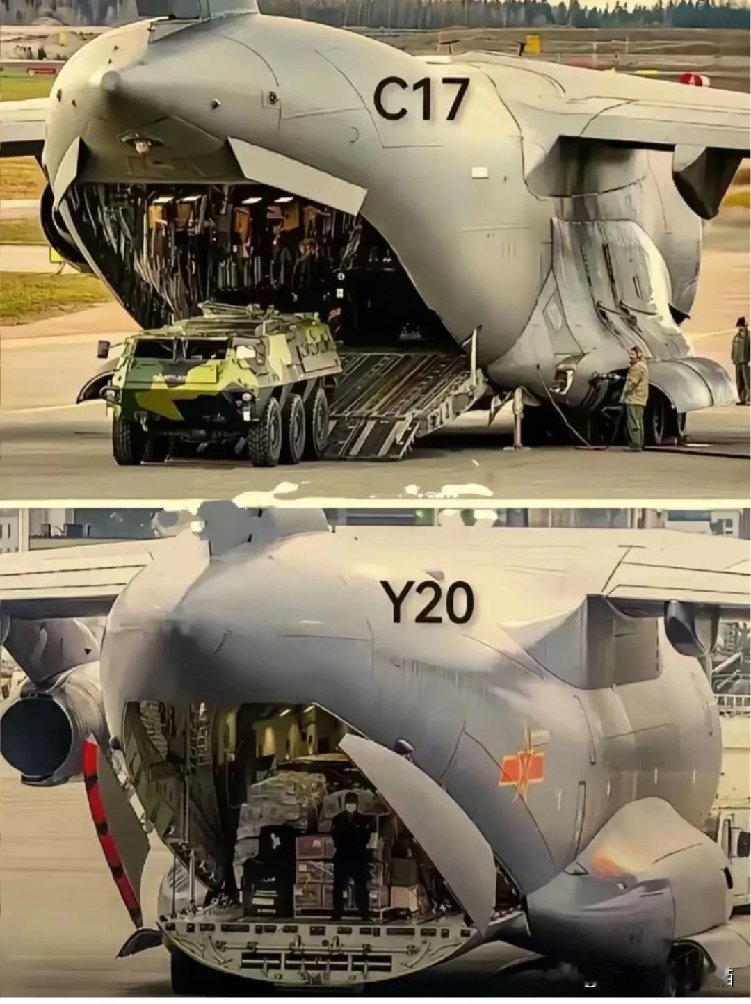 说运20和美国C17差距太大，这说法有点片面。从尺寸上看，运20是比C17偏小些