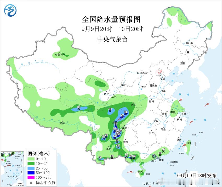 【强降雨】昨晚到今天，因为冷暖空气交汇，青海甘肃宁夏陕西山西河南四川等地出现了大范围的降雨。其中四川