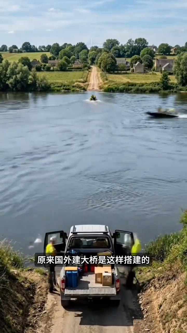 桥梁建造奥秘。原来国外建大桥是这样搭建的。·他们第一步不是建桥，而是架起测量