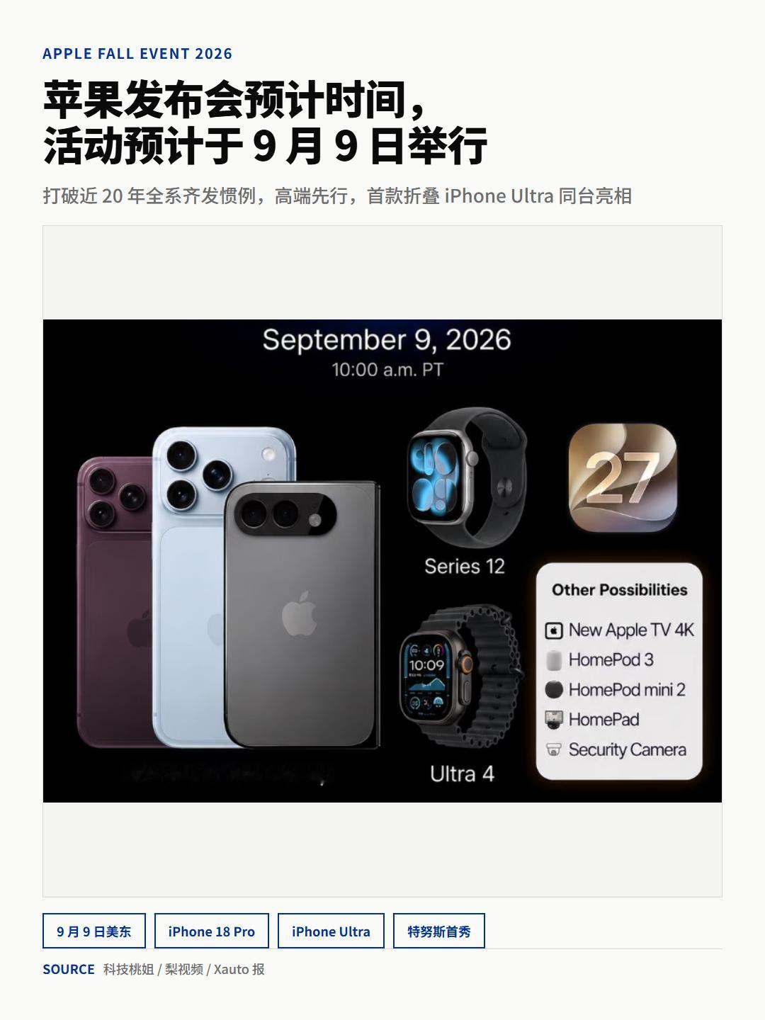 苹果9月9日发布会确认，是新帅首秀。库克9月1日卸任CEO转任执行主席，硬件工