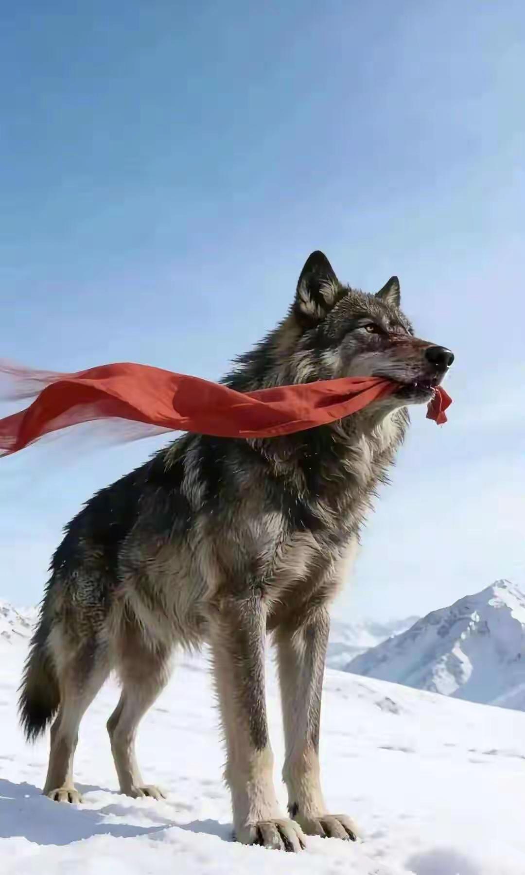 2020年在若尔盖草原上，有人拍到一只老狼，它嘴里叼着一条红腰带，站在镜头前停留