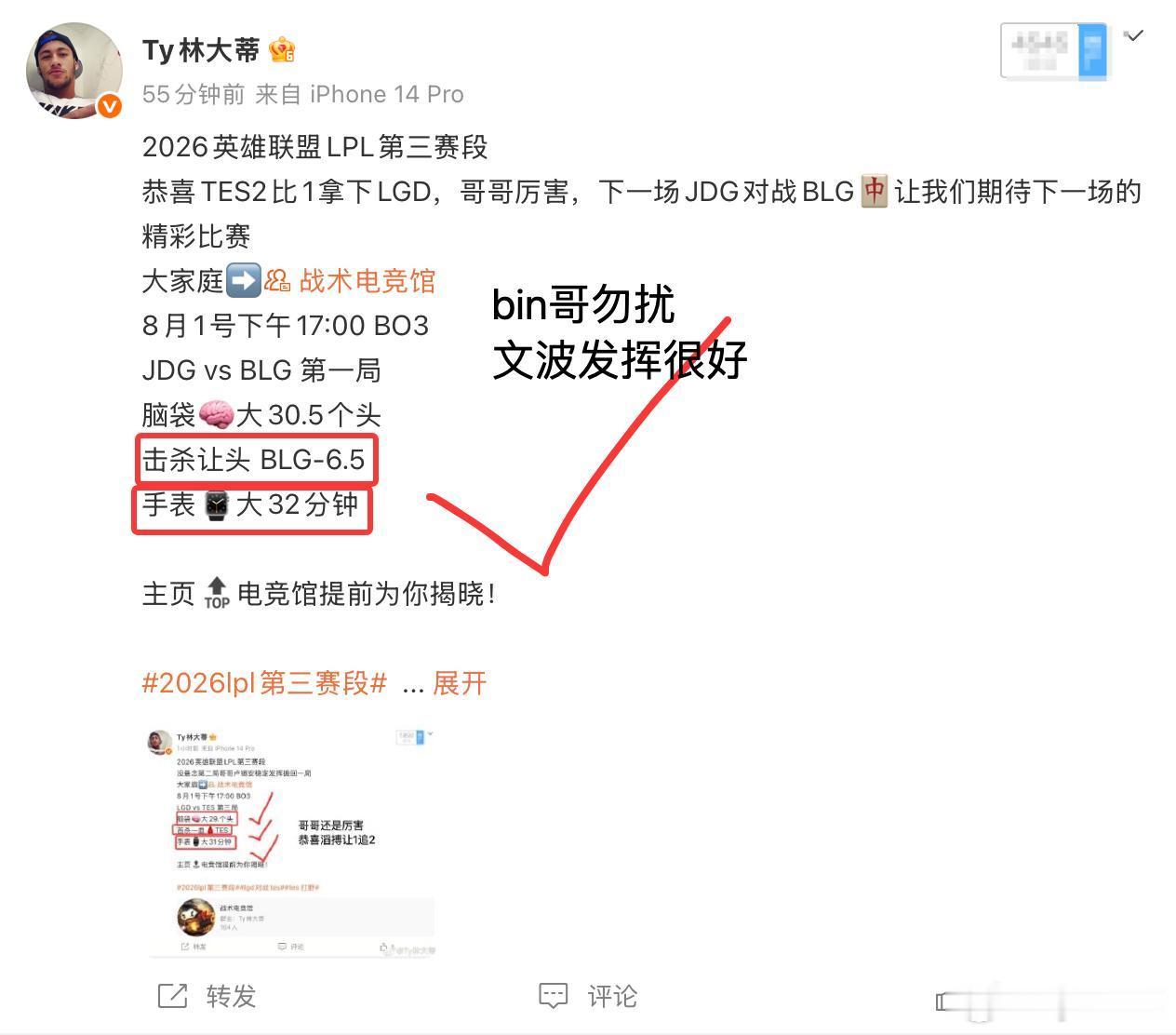 2026英雄联盟LPL第三赛段文波打得越来越好，bin哥不用担心了，你依旧是世一