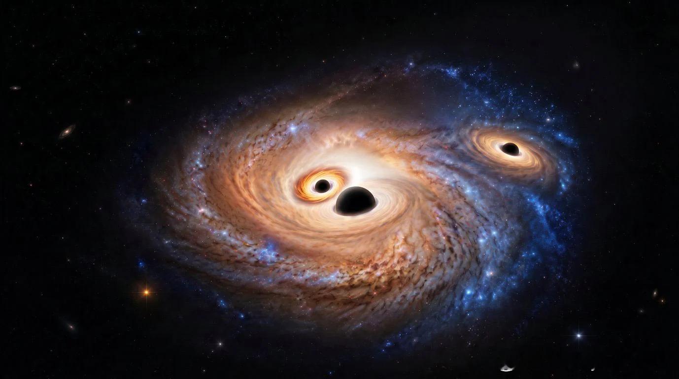 在宇宙黎明时期的星系中发现三个超大质量黑洞在一个遥远、也就是形成年代极古老的星系内部，发现了三颗超大