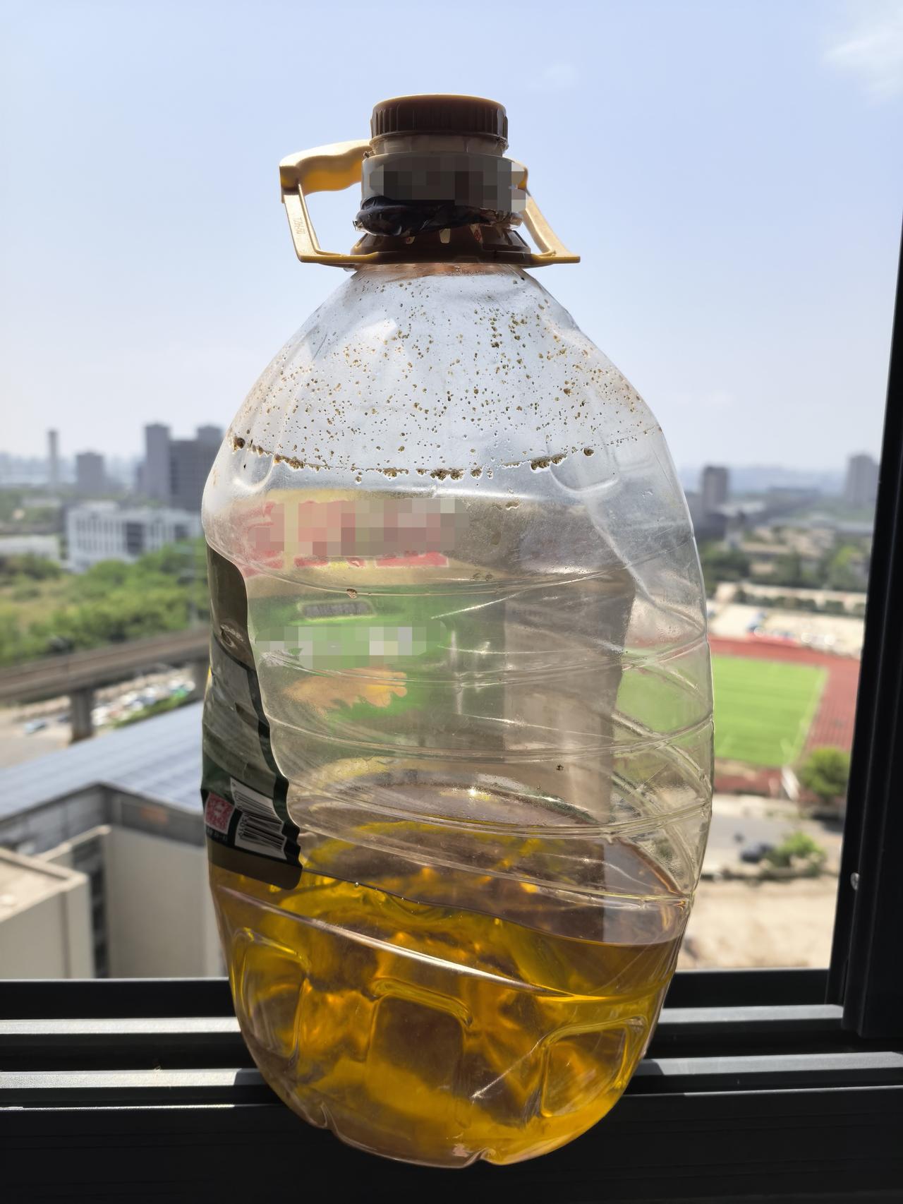 还是有点恐怖，不知道是什么原因。周日打扫厨房卫生，发现橱柜里有一壶没有用完的油