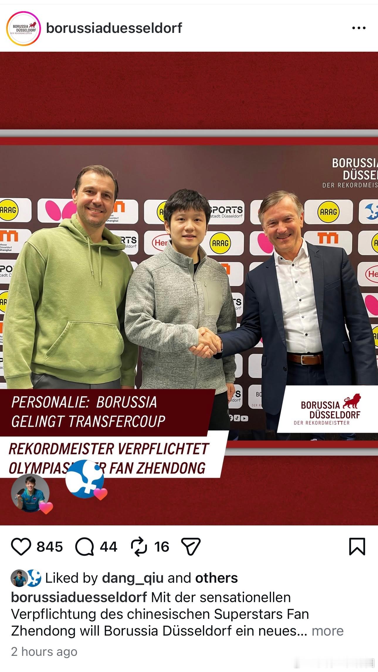 樊振东下赛季加盟杜塞尔多夫队，又将在德国掀起一波新的乒乓热潮