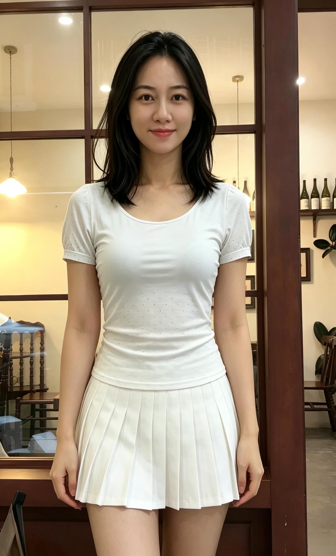 素衣白袂立窗前，笑靥轻开映浅烟。纵使寻常清简样，也教风月为君怜。