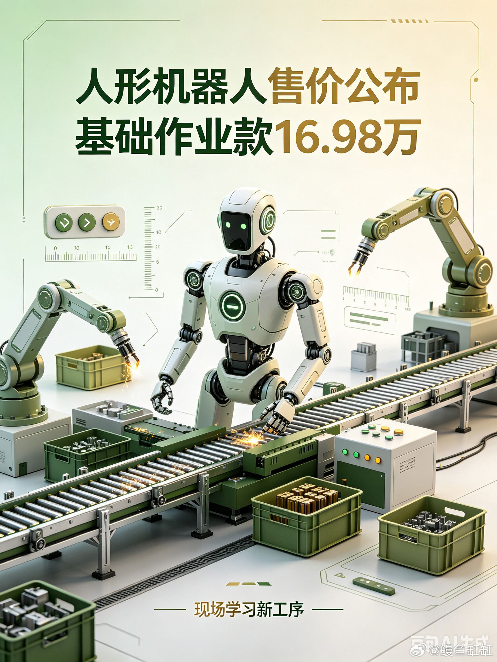 巨森智能今天在数字经济大会公布人形工业机器人定价，基础作业款16.98万元一台，