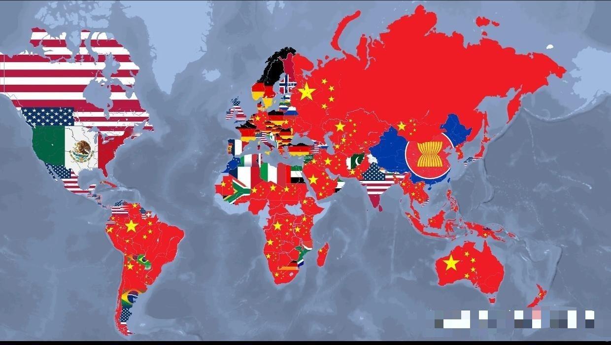 这个图是每个国家最大的贸易伙伴统计图，大部分国家都是中国。。​​​