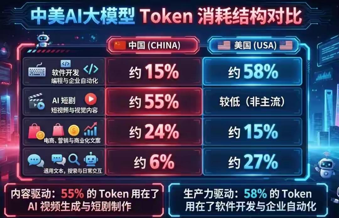 AI真相：中国Token消耗第一是做短剧，美国Token消耗第一是编程序！问题