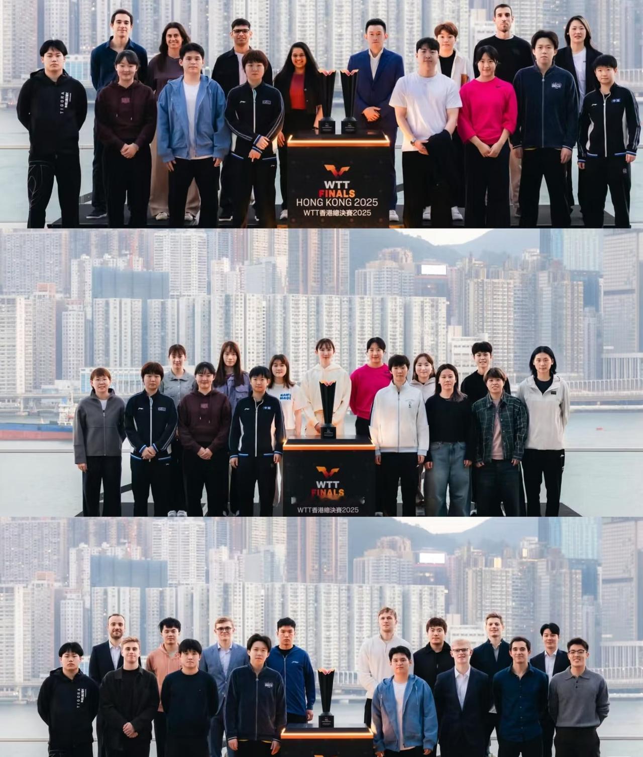 香港总决赛大合照来了没想到这次国乒人还挺多的徐瑛彬没去，倒是向鹏去了，混